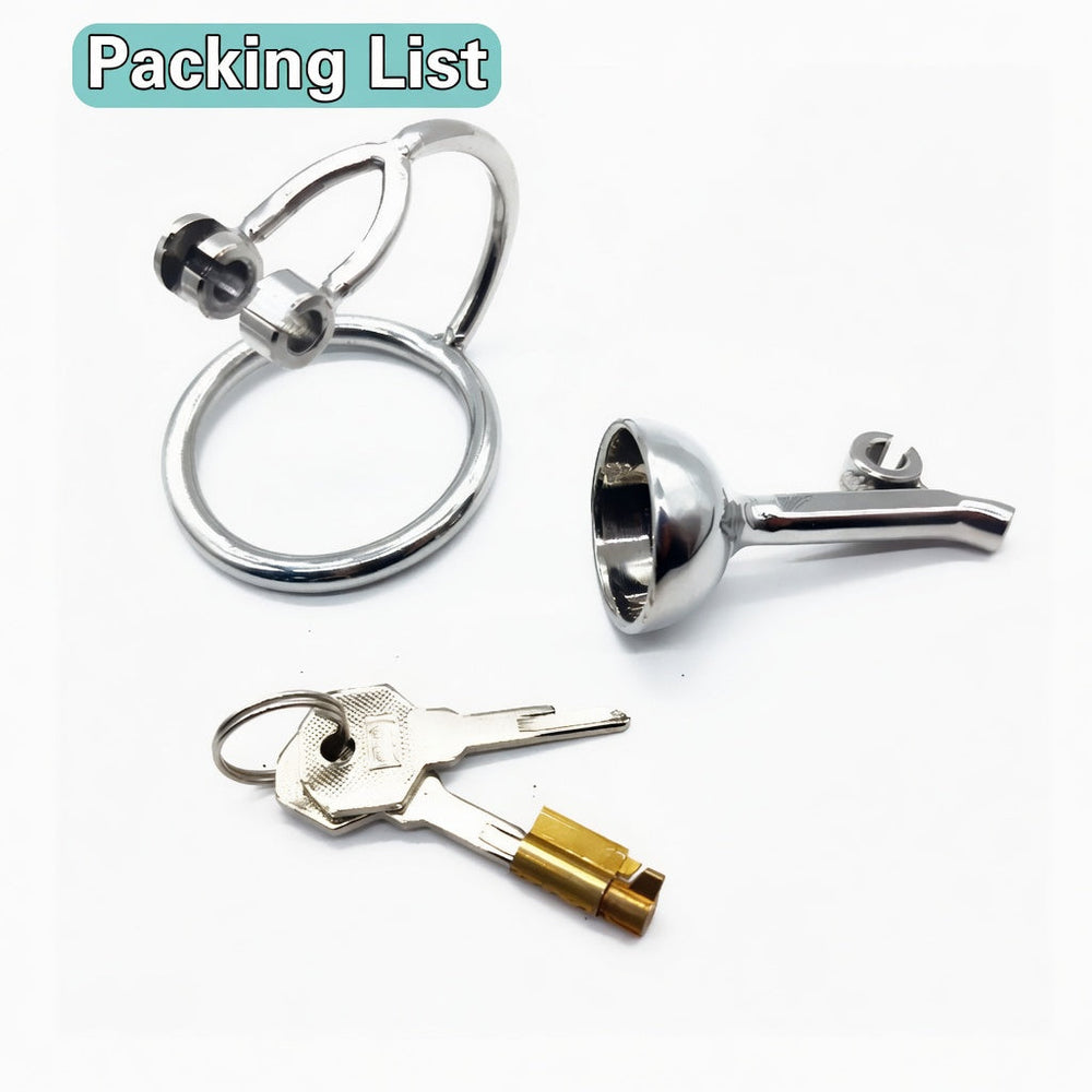 LKM-099 flip-style chastity cage package with ring brass lock and keys