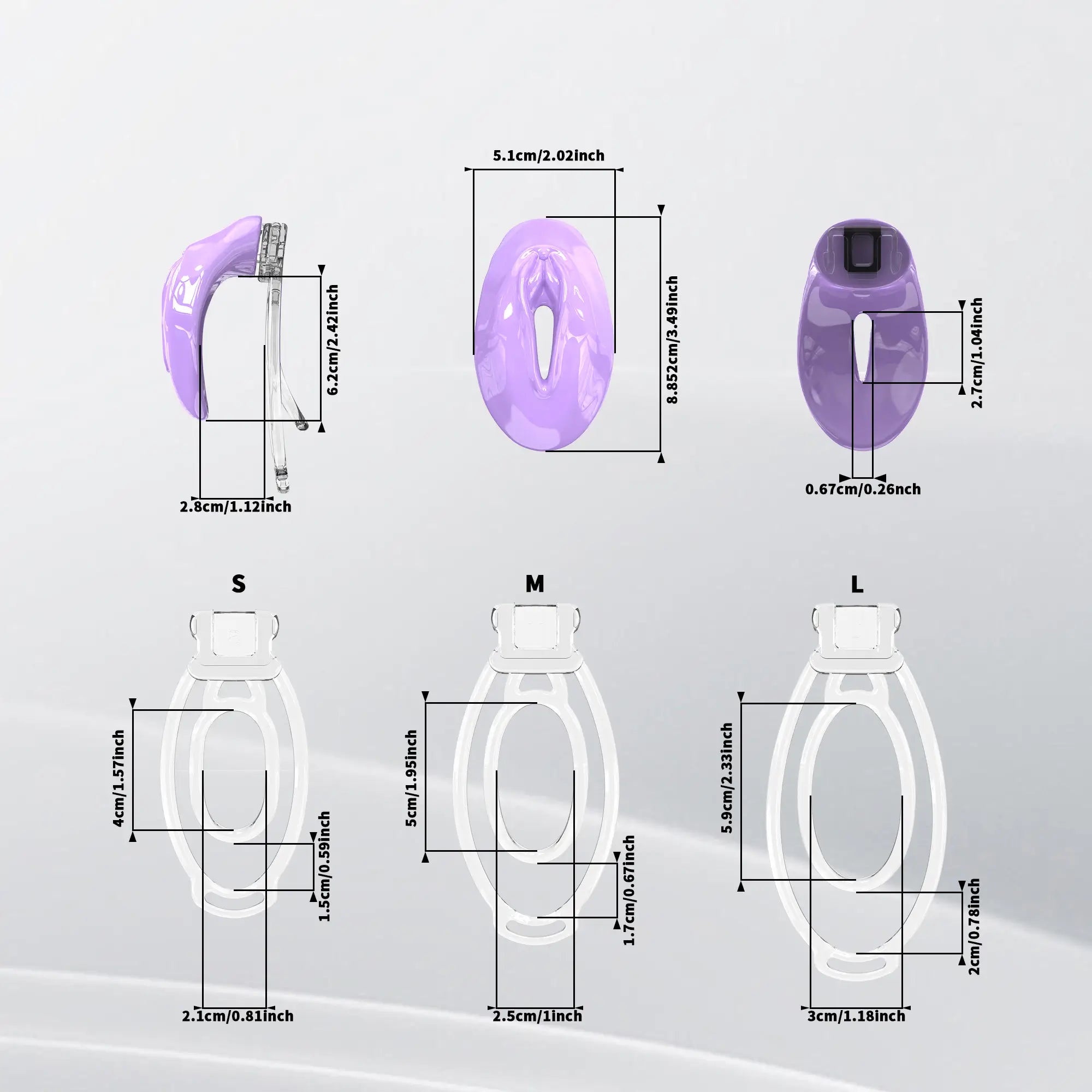FuFu Y2 front-cover and S, M and L retaining-clip dimension diagrams
