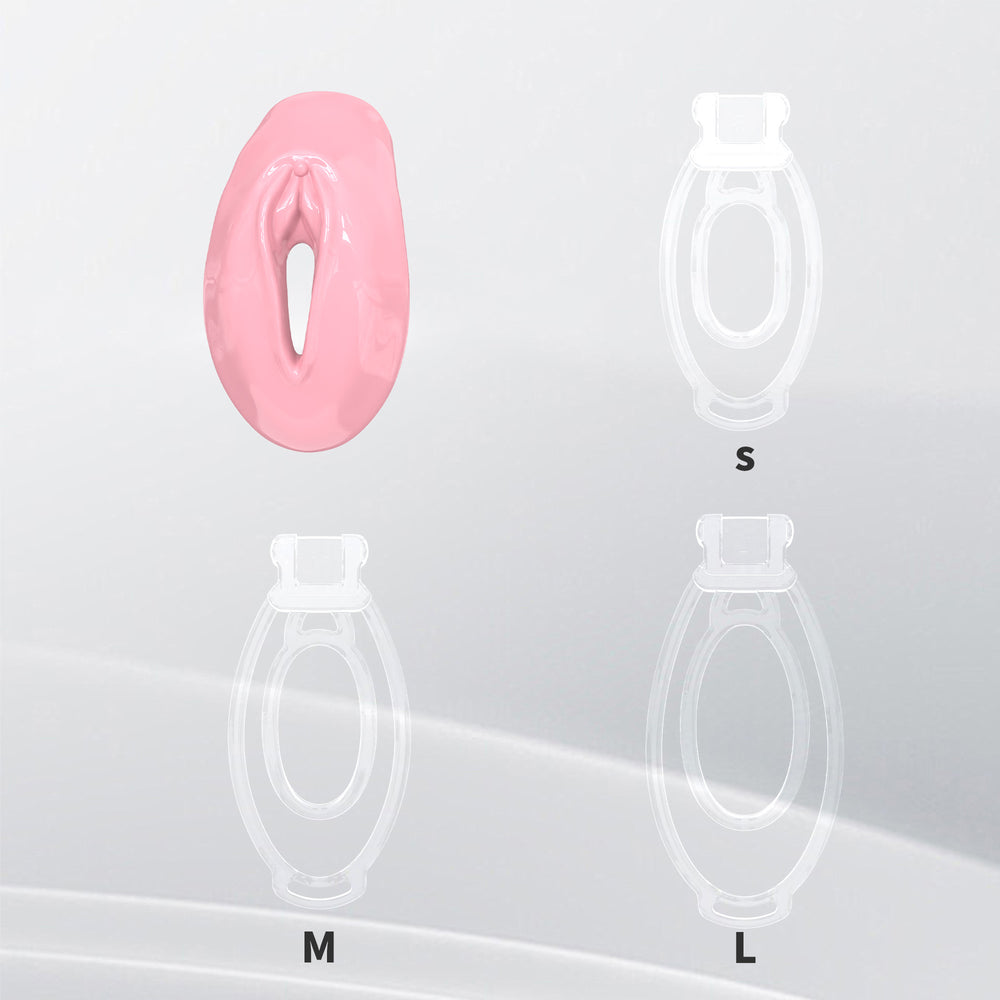 Pink FuFu Y2 front cover with three clear S, M and L retaining clips
