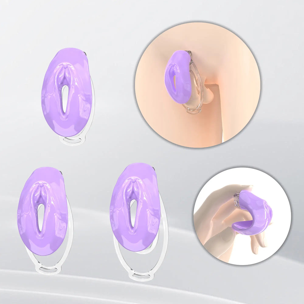 Purple FuFu Y2 cover with three clear retaining clips and fitting illustrations
