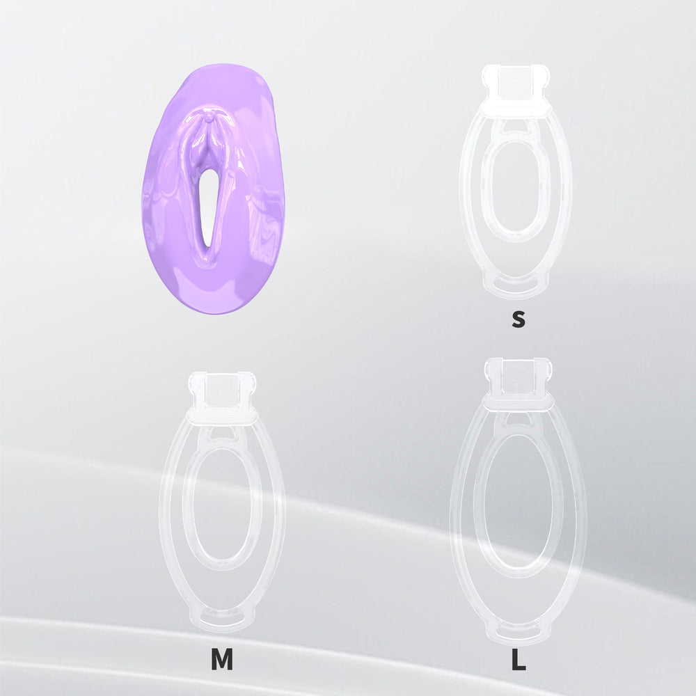 Purple FuFu Y2 front cover with three clear S, M and L retaining clips
