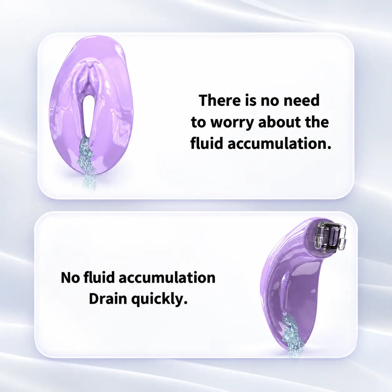 Purple FuFu Y2 front and side views illustrating drainage through the front opening
