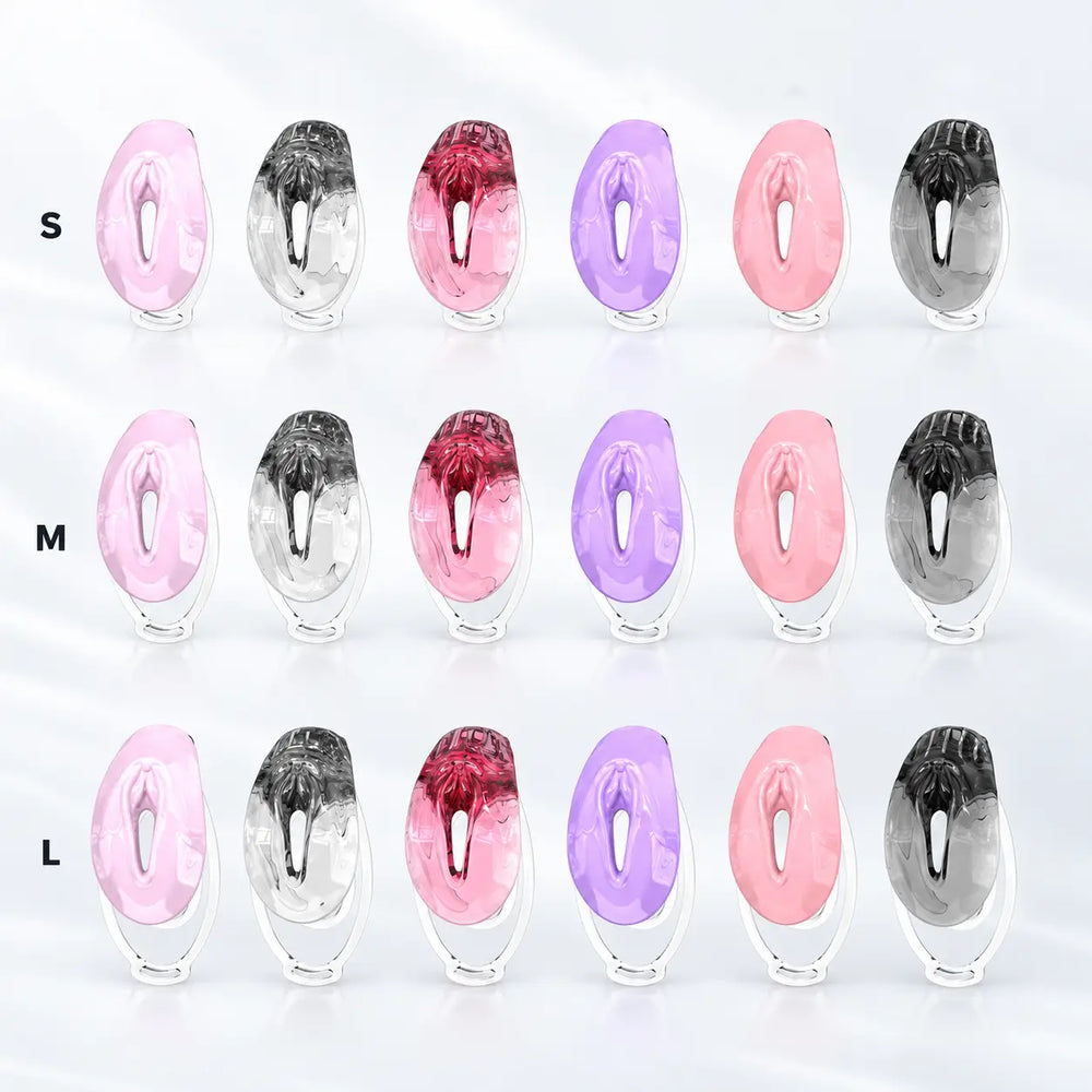 FuFu Y2 comparison grid showing six colors with S, M and L retaining-clip profiles
