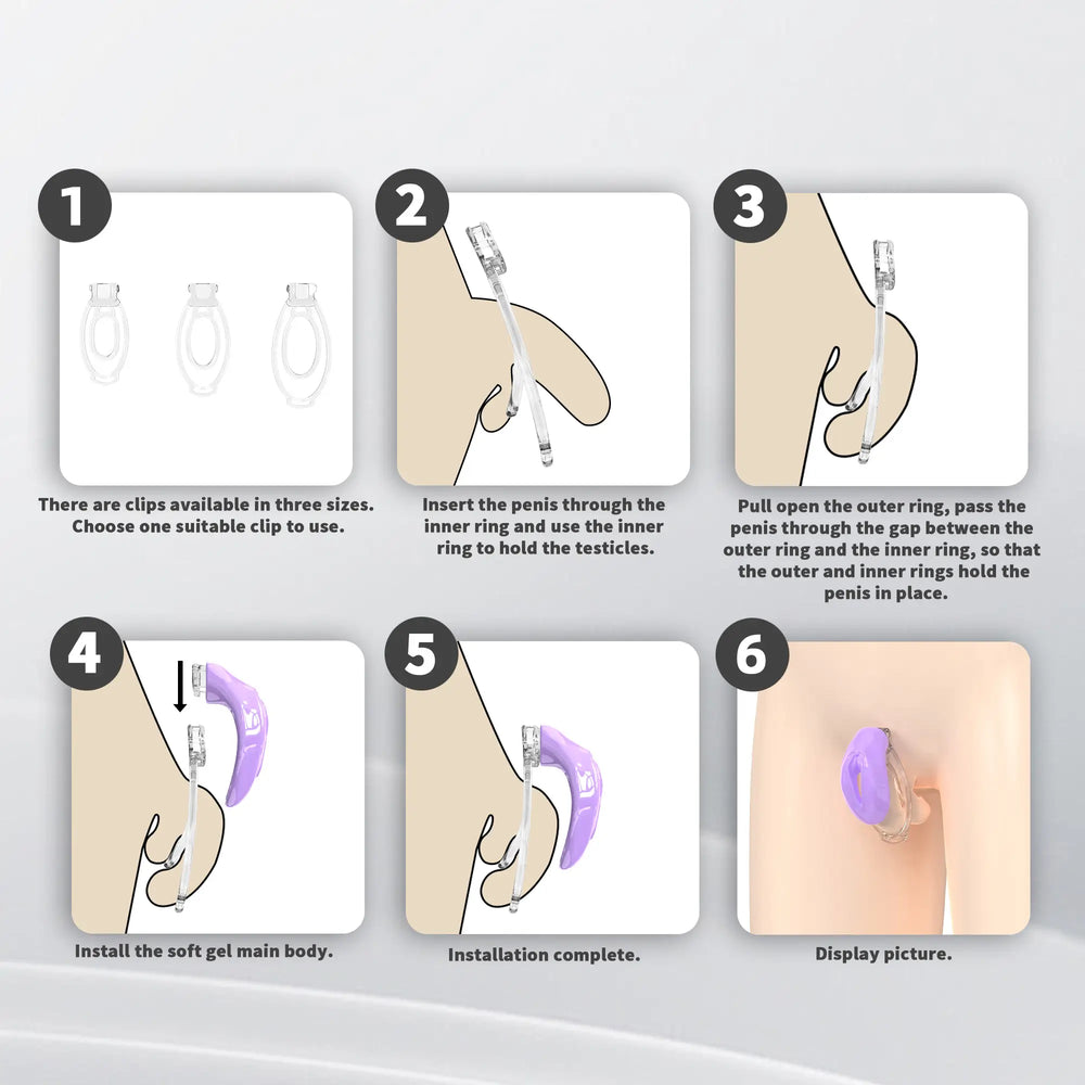 Six-step FuFu Y2 fitting diagram showing retaining-clip placement and front-cover assembly
