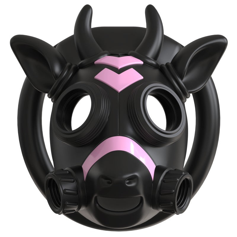 Gas mask bull ABS chastity cage in black and pink