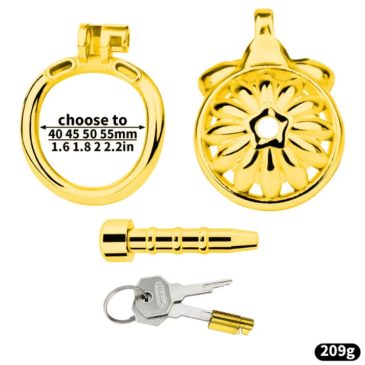 Gold flower cage with base ring catheter lock and keys