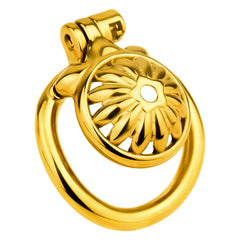 Gold flower-pattern stainless steel chastity cage