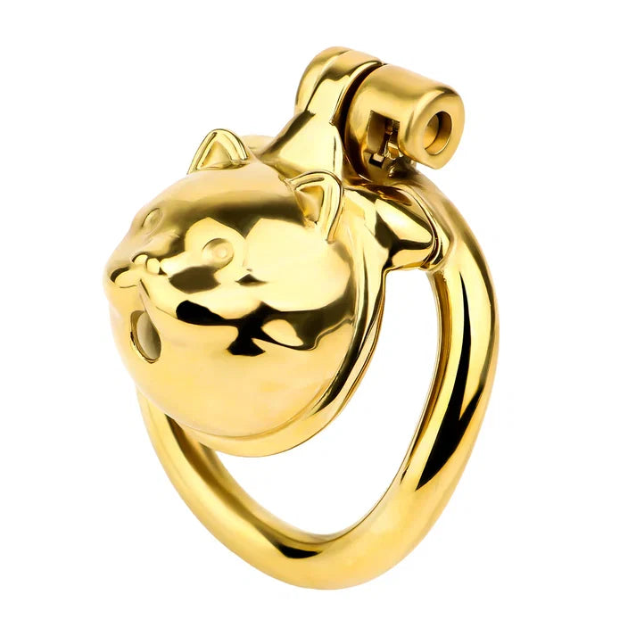 Gold lucky cat stainless steel mini chastity cage