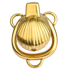 Gold shell-shaped stainless steel chastity cage with base ring