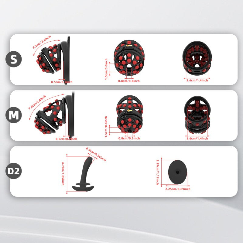 GSD soft-nail silicone cage S and M dimension chart with D2 plug size