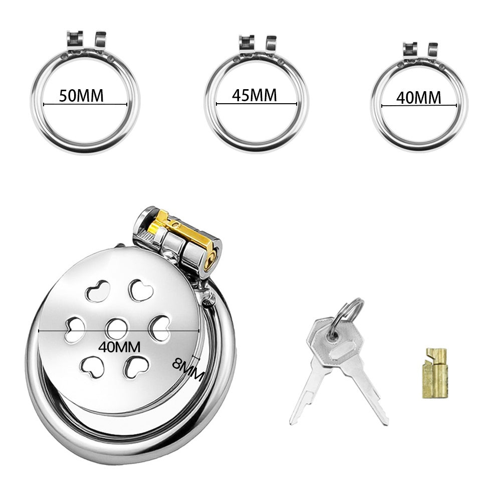 Heart-cutout flat chastity cage with 40mm 45mm and 50mm ring options