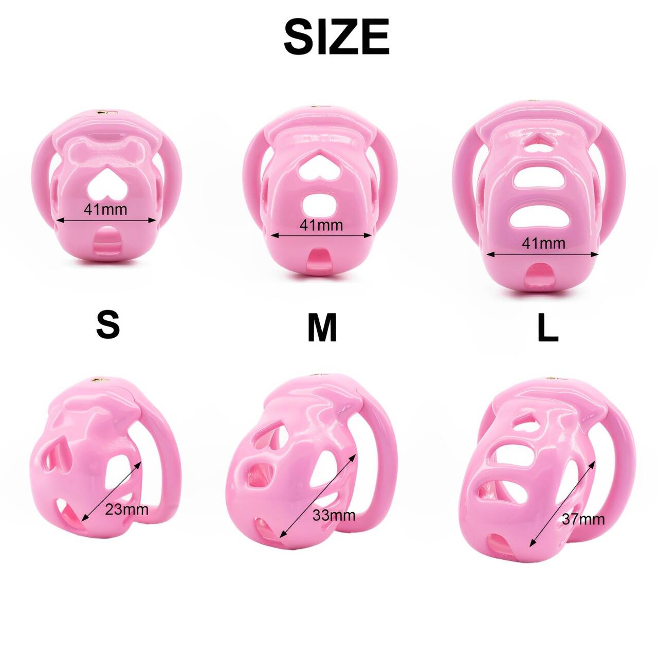 S M and L heart-detail cage dimensions with 41 mm width