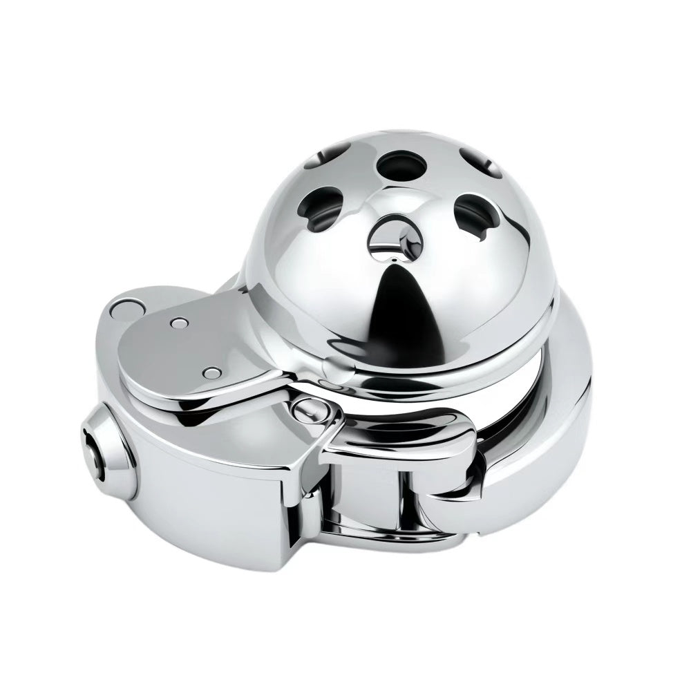Front view of heart-pattern dome metal chastity cage ZC-195