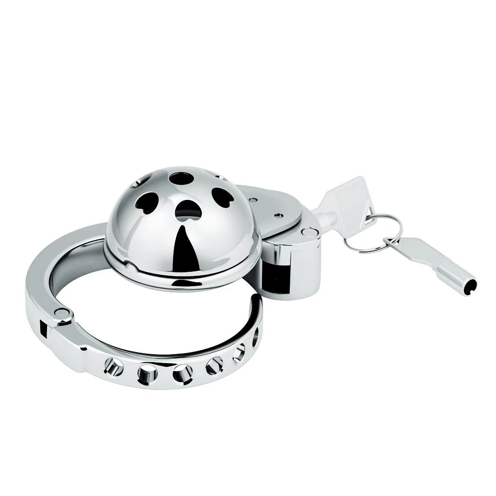 Heart-pattern dome metal chastity cage ZC-195 with integrated lock and keys