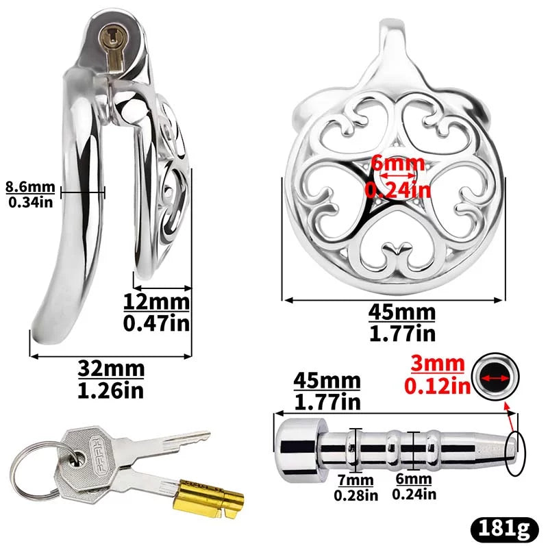 Accessory dimensions for LKM-042 heart-pattern flat chastity cage
