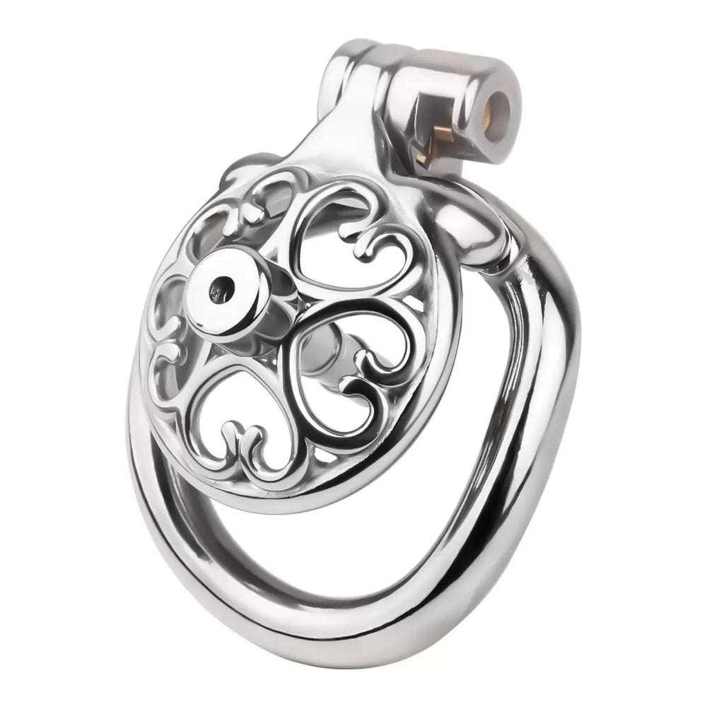 LKM-042 flat chastity cage with optional inversion device shown
