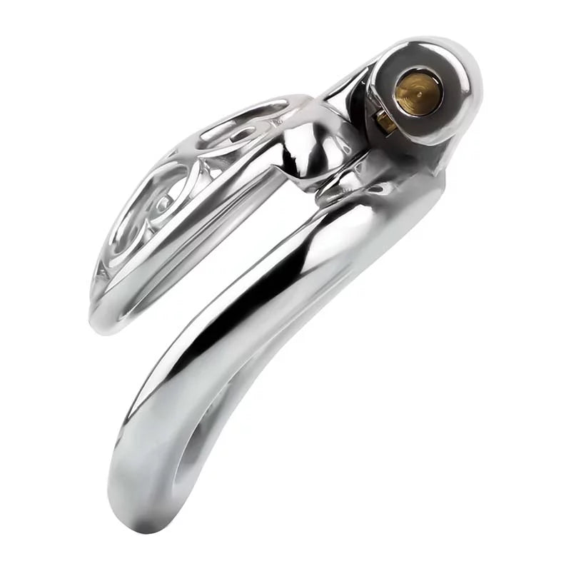 Brass lock core on heart-pattern flat chastity cage LKM-042