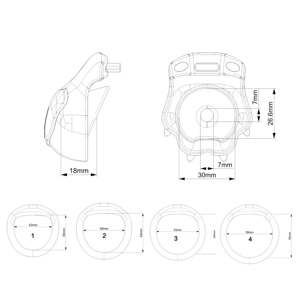 Heart paw lock dimensions and four fitted ring sizes