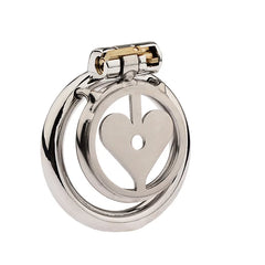 Heart-shaped flat stainless steel chastity cage front view