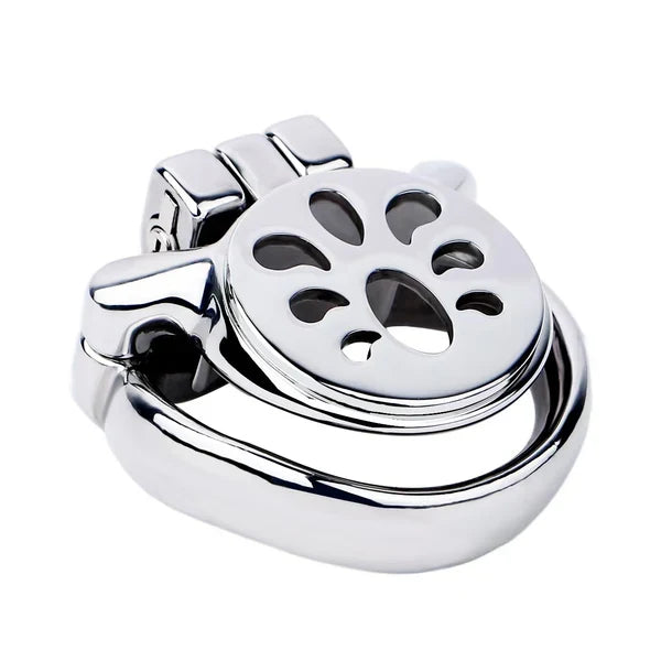 Low-angle view of the heavy-duty flat chastity cage
