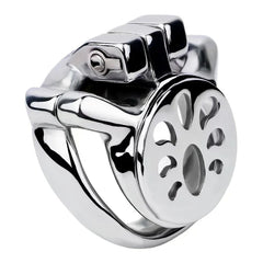 Heavy-duty flat stainless steel chastity cage front view
