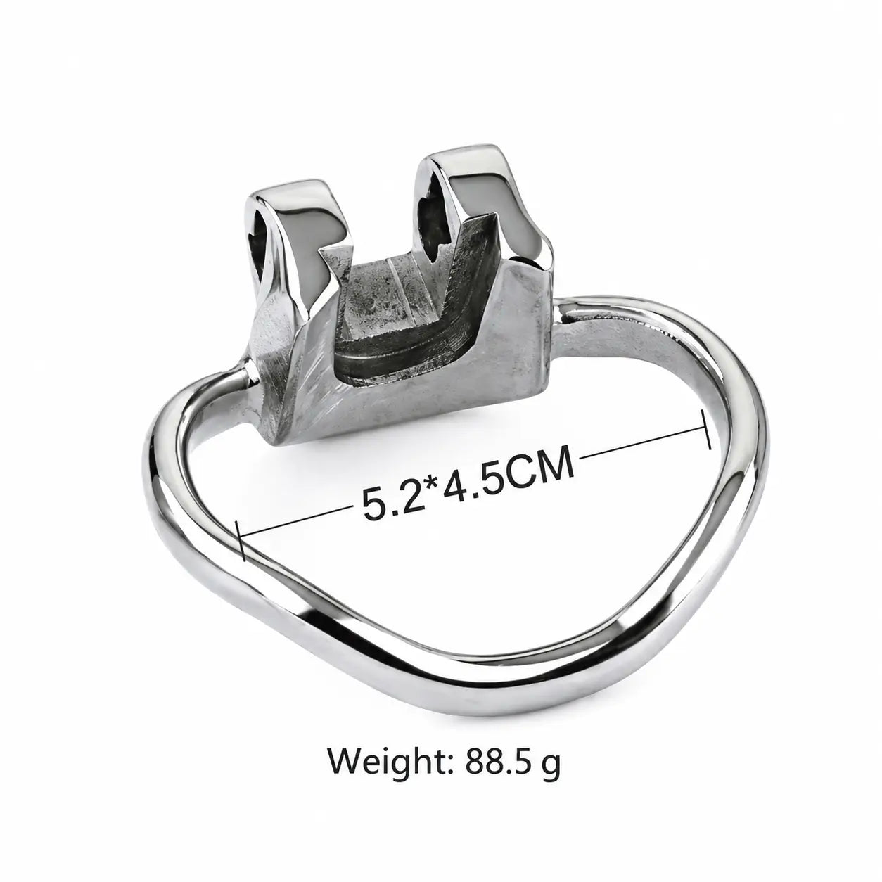 Holy Trainer V1 stainless steel base ring with a 52 x 45 mm internal opening and an 88.5 g weight label
