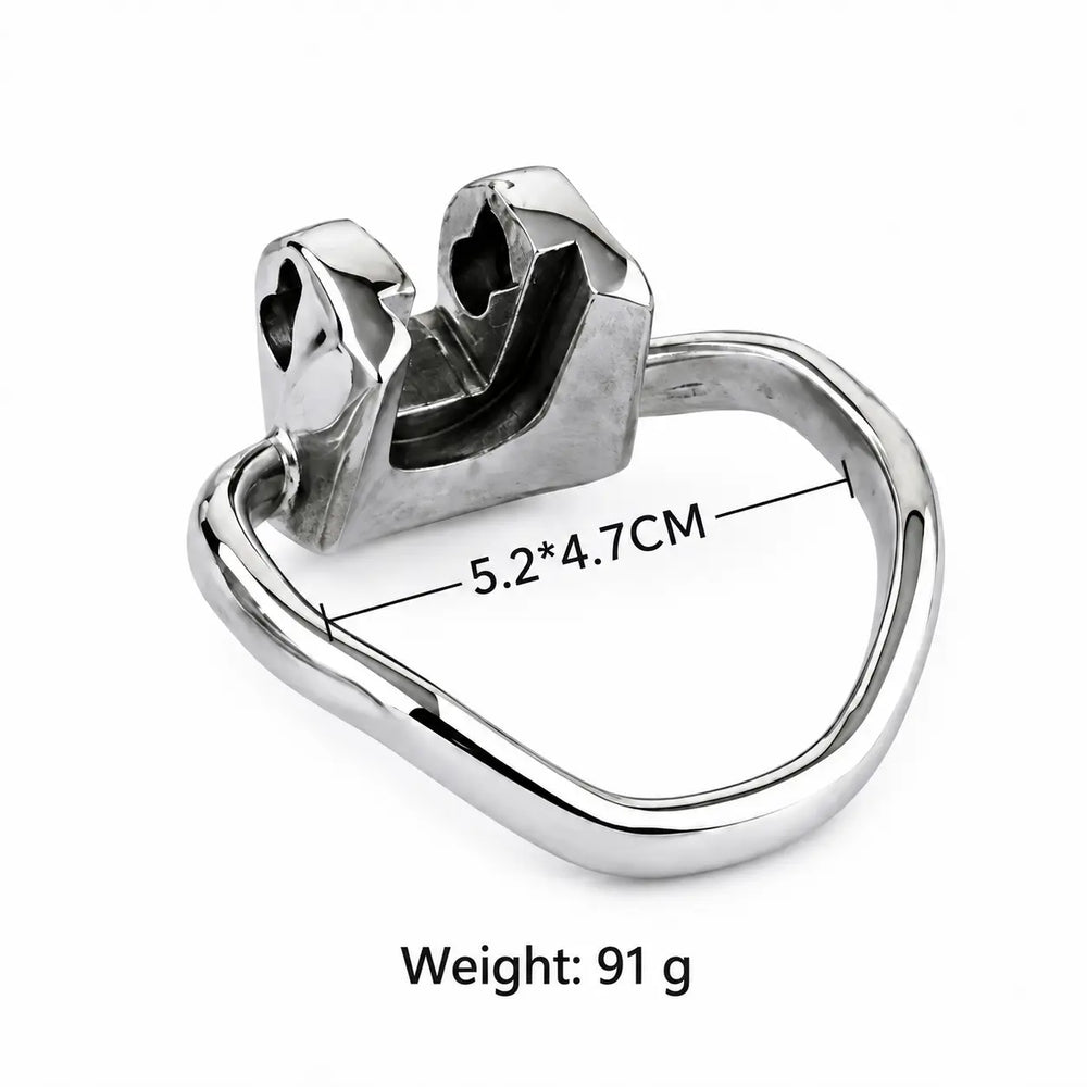 Holy Trainer V1 stainless steel base ring with a 52 x 47 mm internal opening and a 91 g weight label
