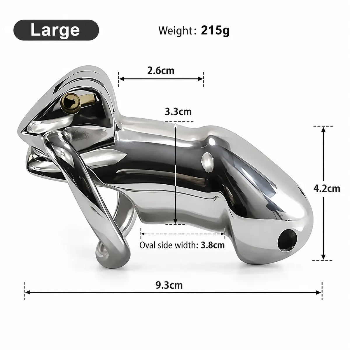 Large Holy Trainer V1 diagram showing 93 mm external overall length and a 215 g cage-and-ring weight label
