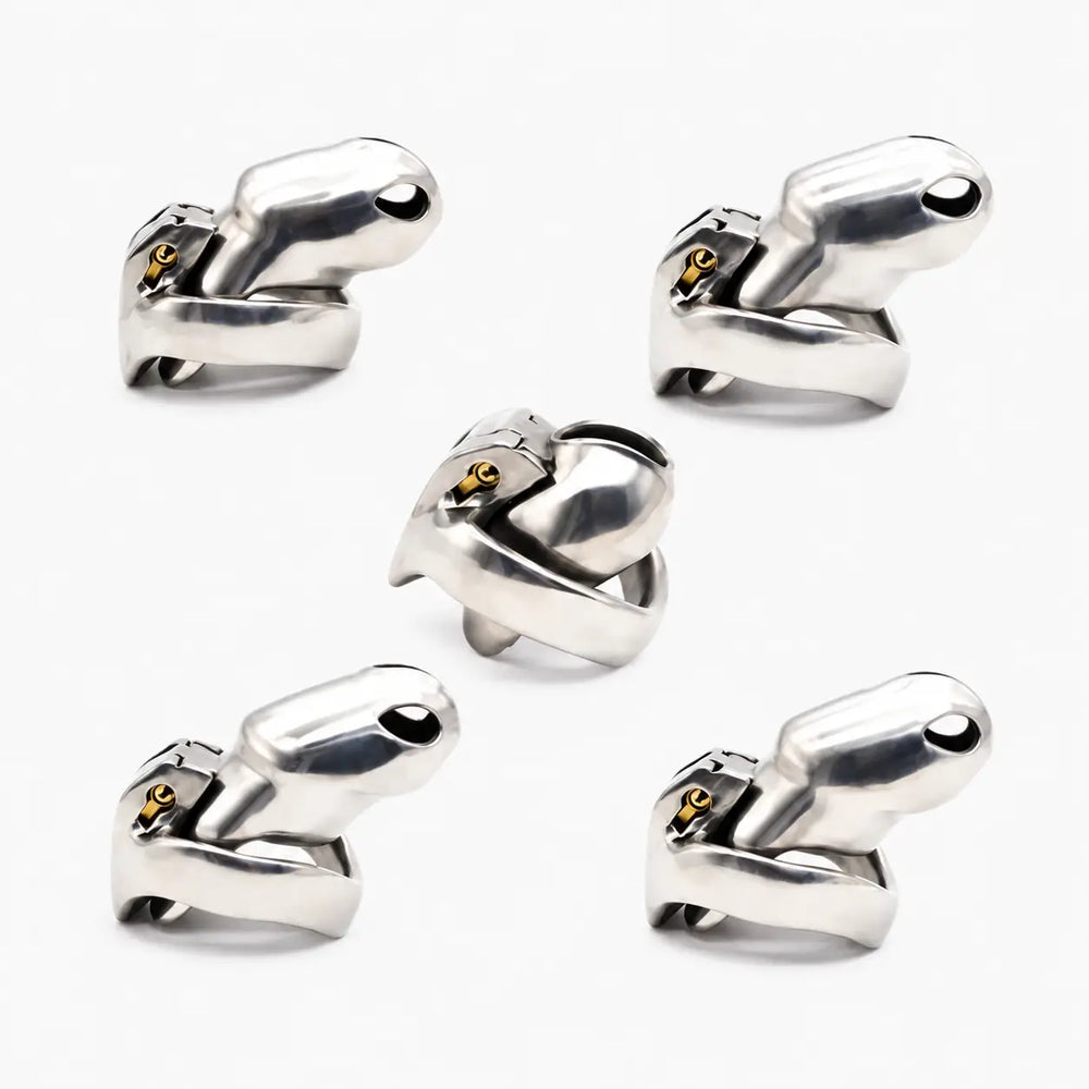 Five Holy Trainer V2 stainless steel chastity cage sizes