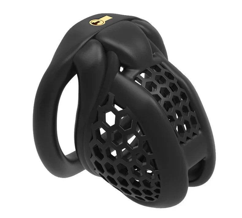 Black honeycomb cage with a wider rounded body and integrated lock
