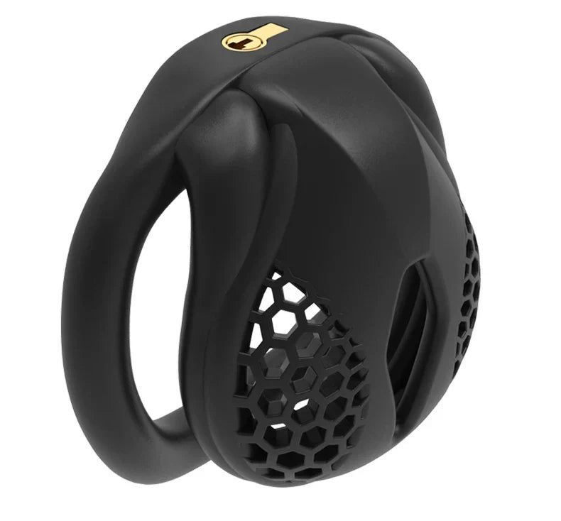 Black honeycomb cage with a short rounded body and integrated lock
