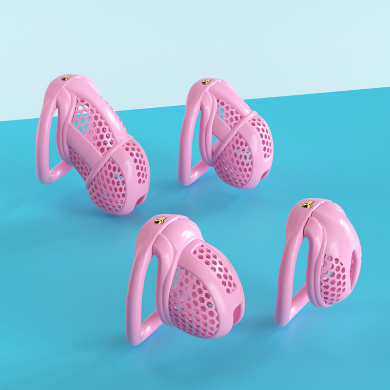 Four pink honeycomb cage sizes displayed on a blue background

