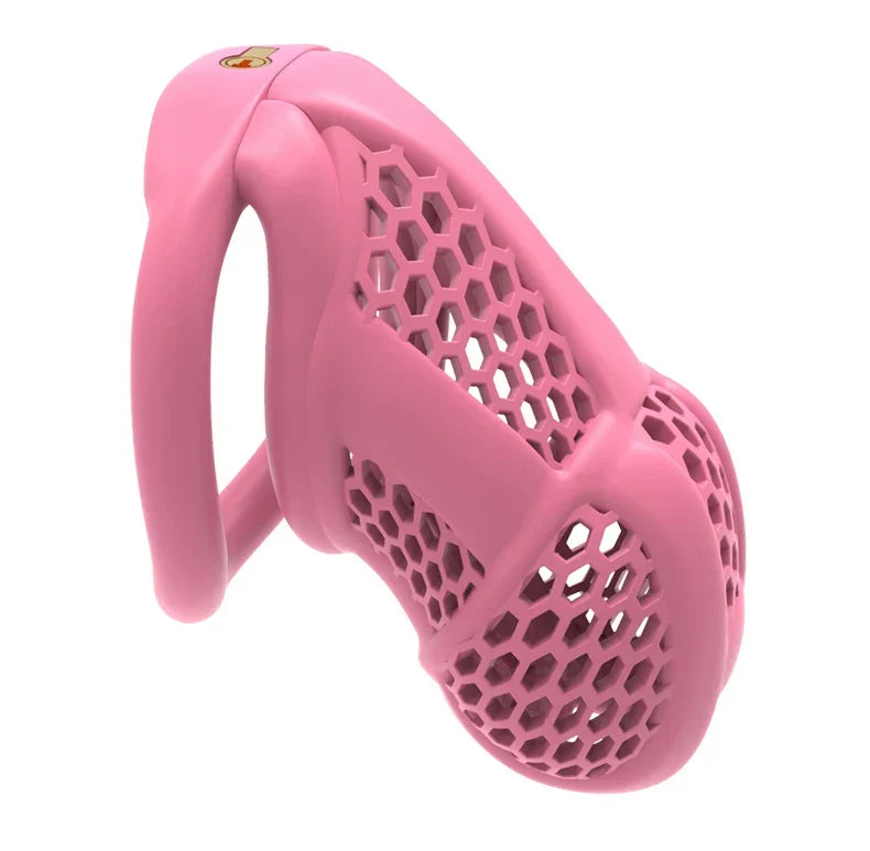 Pink honeycomb cage with a long body and integrated lock
