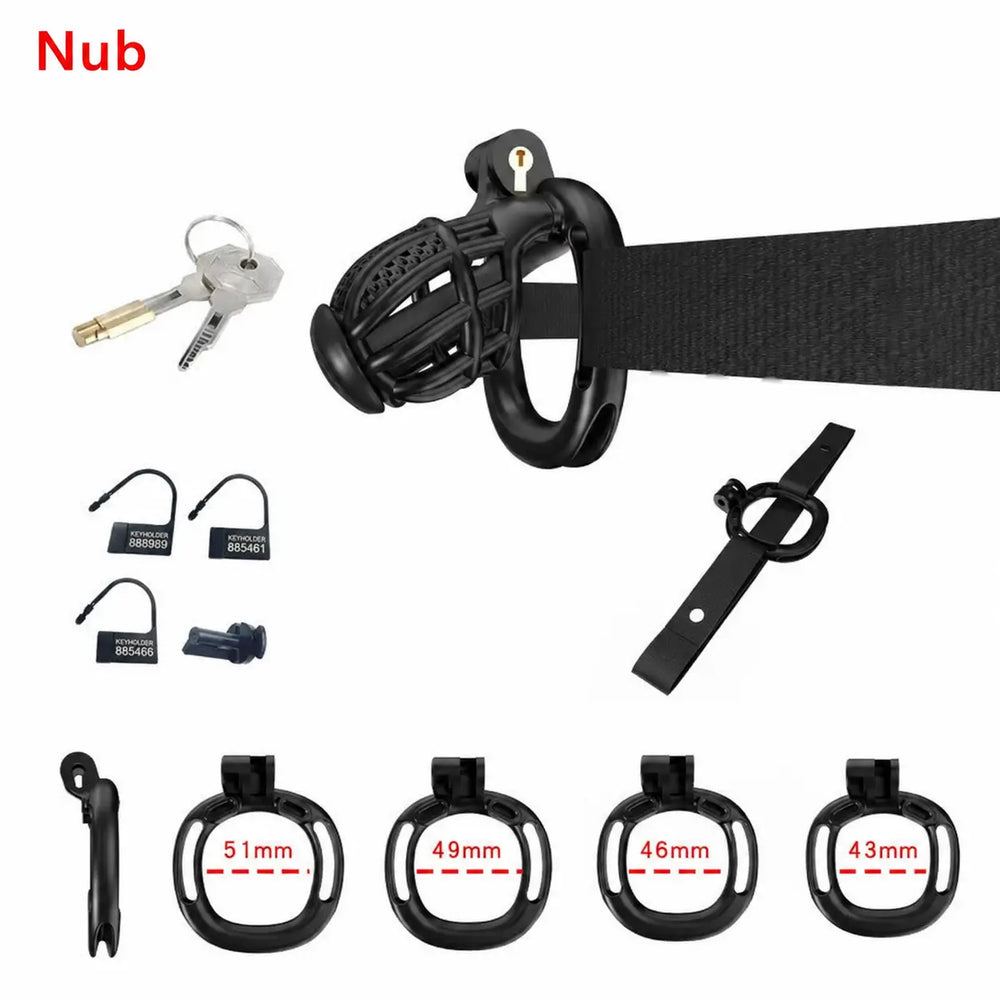 Black Nub honeycomb cage with belt, four base rings and keys
