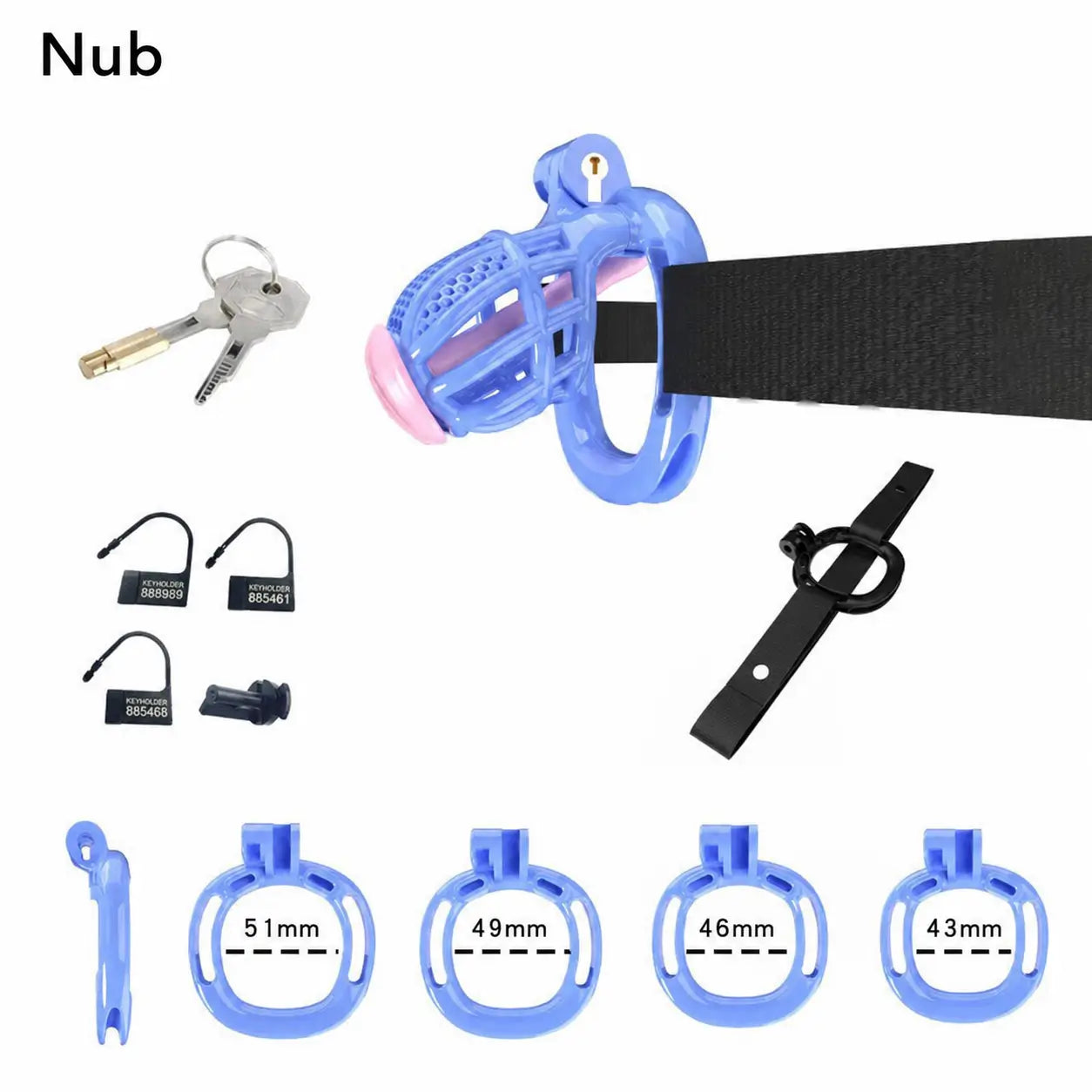 Blue Nub honeycomb cage with belt, four base rings and keys
