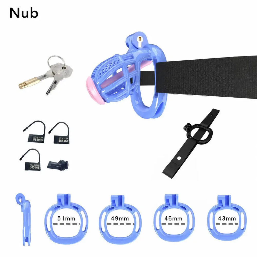 Blue Nub honeycomb cage with belt, four base rings and keys

