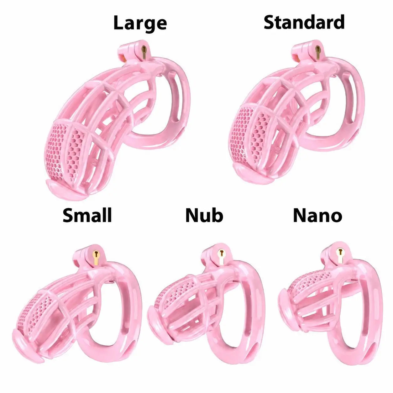 Pink honeycomb resin cage in Large, Standard, Small, Nub and Nano lengths
