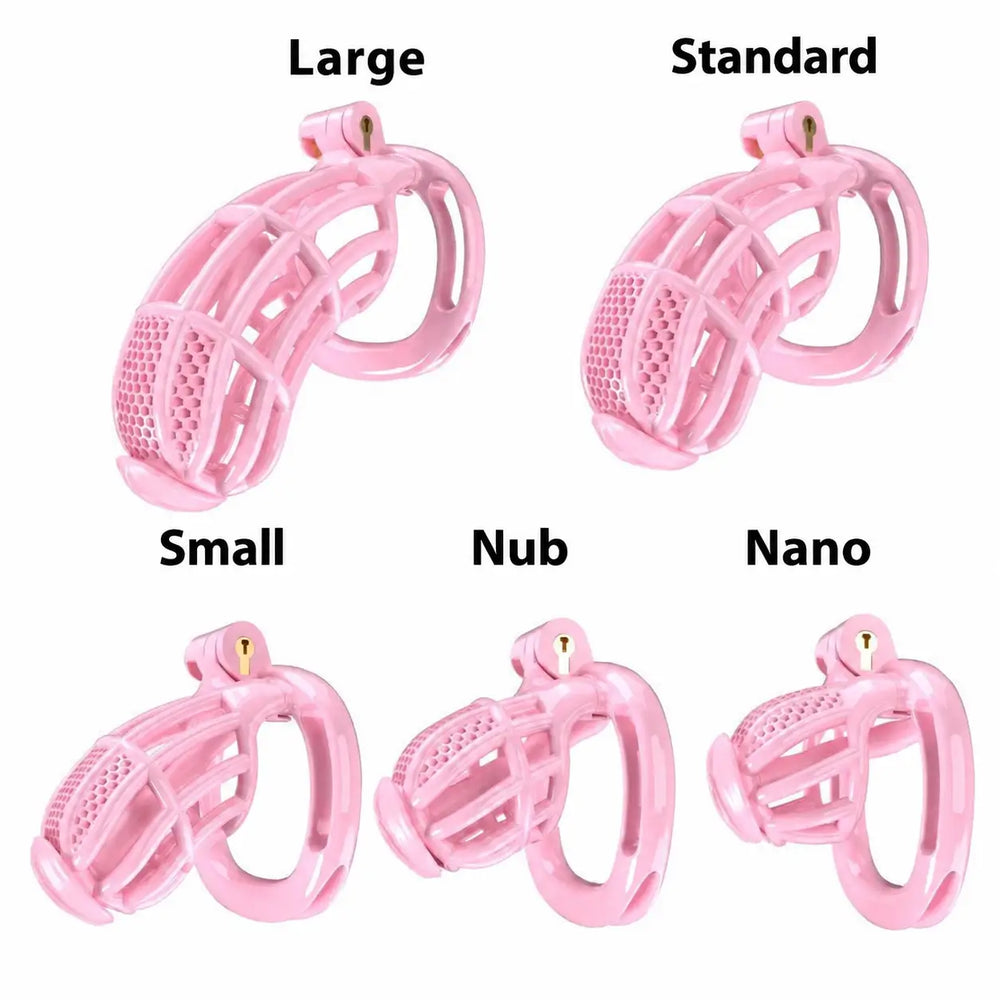 Pink honeycomb resin cage in Large, Standard, Small, Nub and Nano lengths
