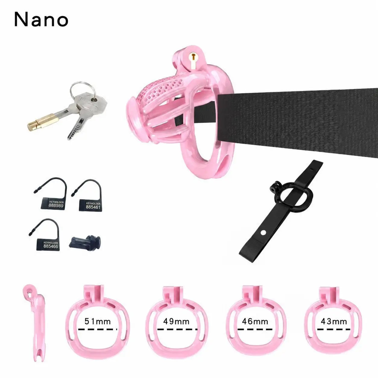 Pink Nano honeycomb cage with belt, four base rings and keys
