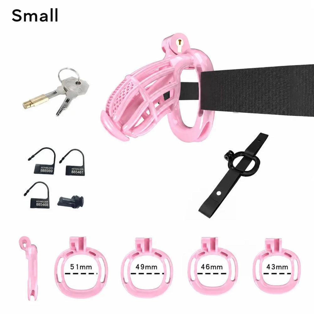 Pink Small honeycomb cage with belt, four base rings and keys
