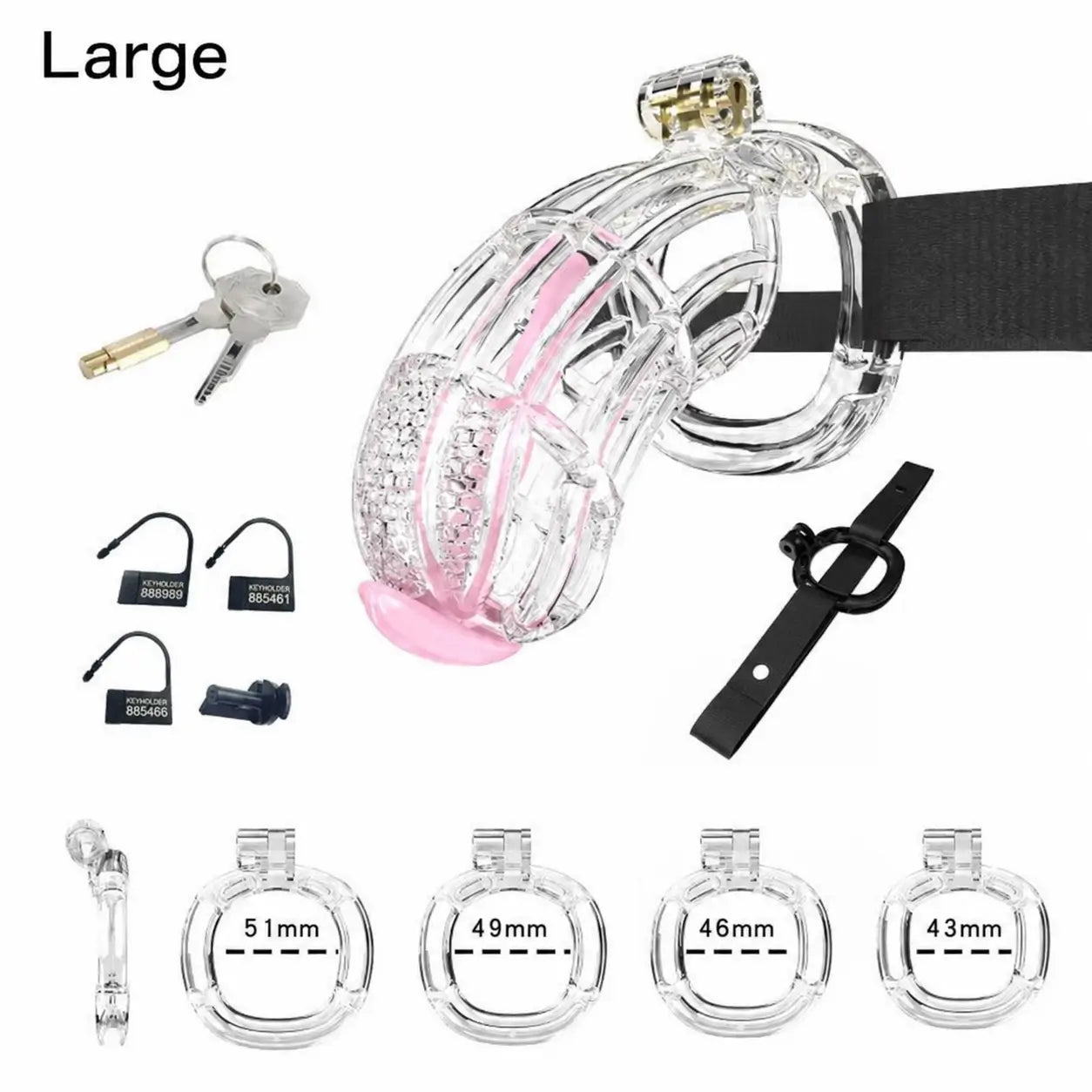 Transparent Large honeycomb cage with belt, four base rings and keys
