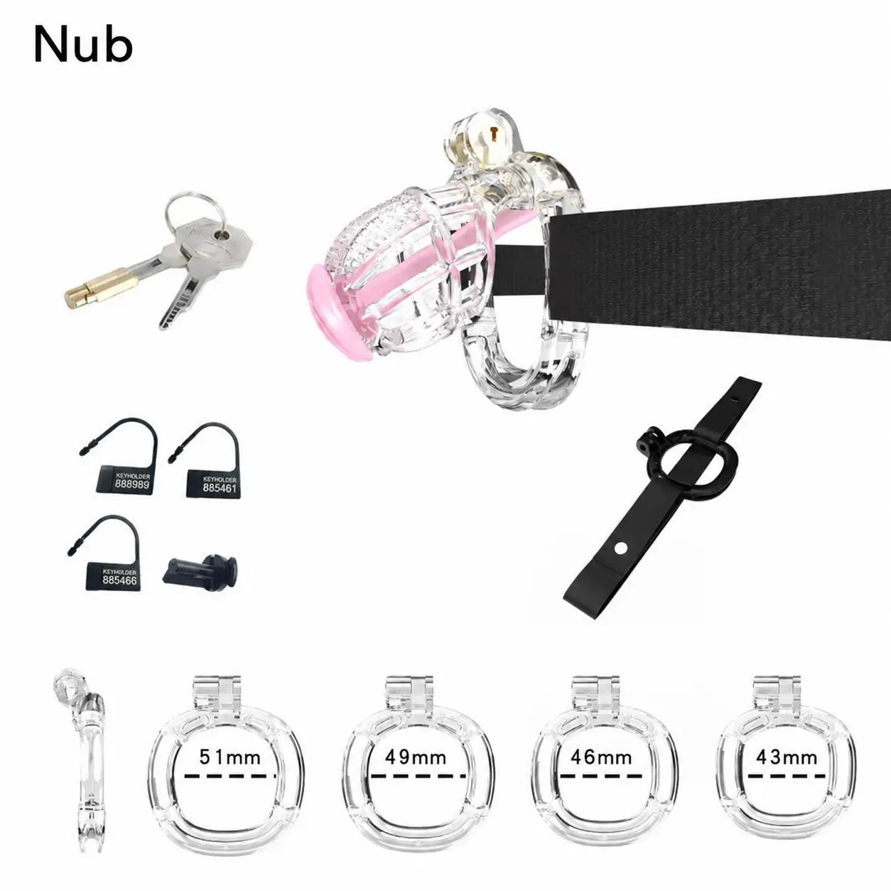 Transparent Nub honeycomb cage with belt, four base rings and keys
