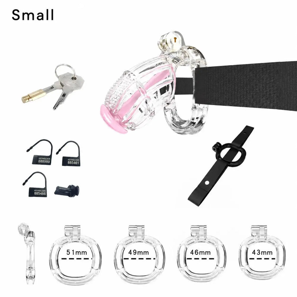 Transparent Small honeycomb cage with belt, four base rings and keys
