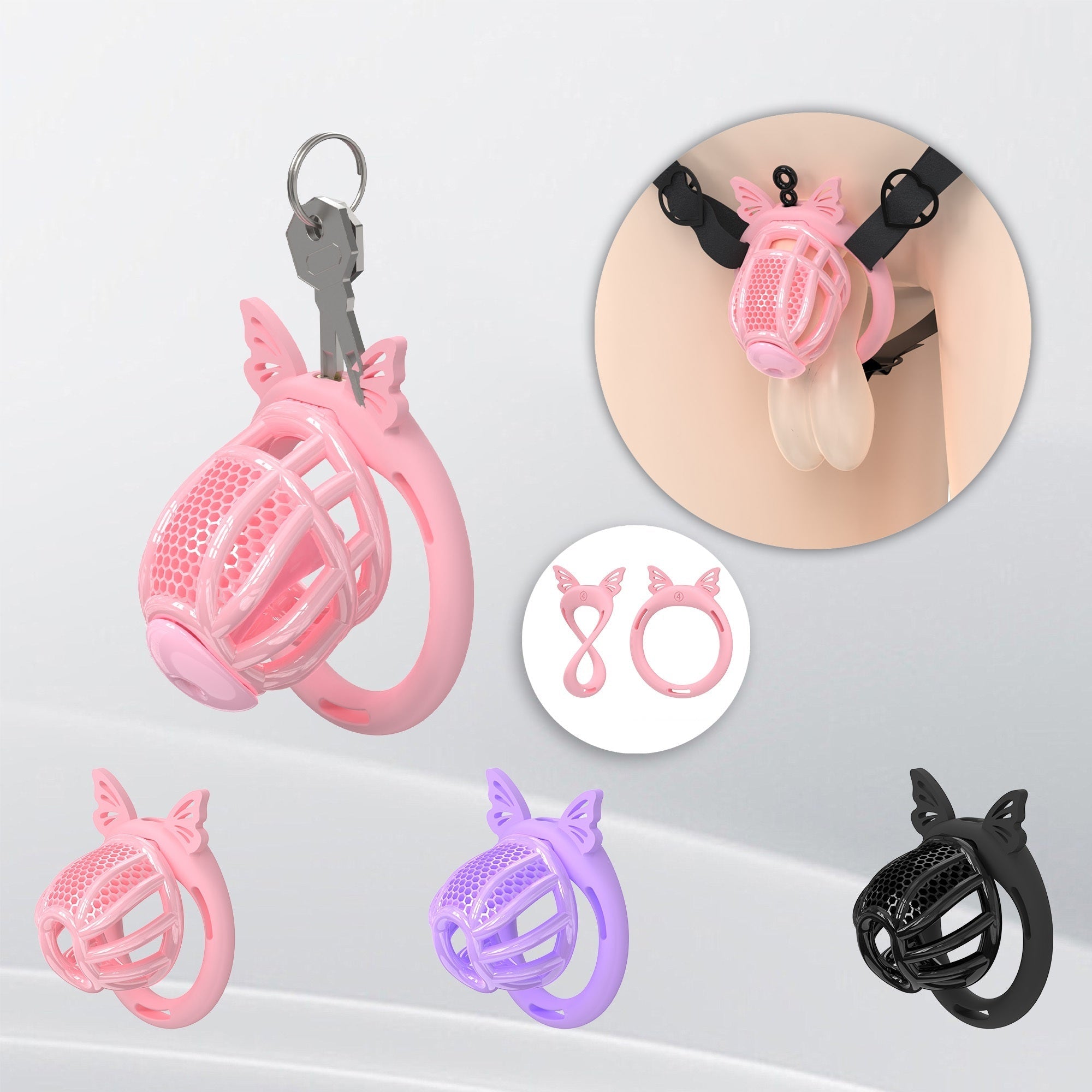 Invisible Honeycomb Chastity Cage With 4 Silicone Rings