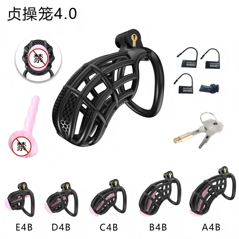 Black honeycomb resin chastity cages in A4 through E4 sizes
