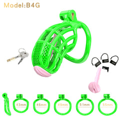 Green B4G honeycomb cage with five rings, locks and keys