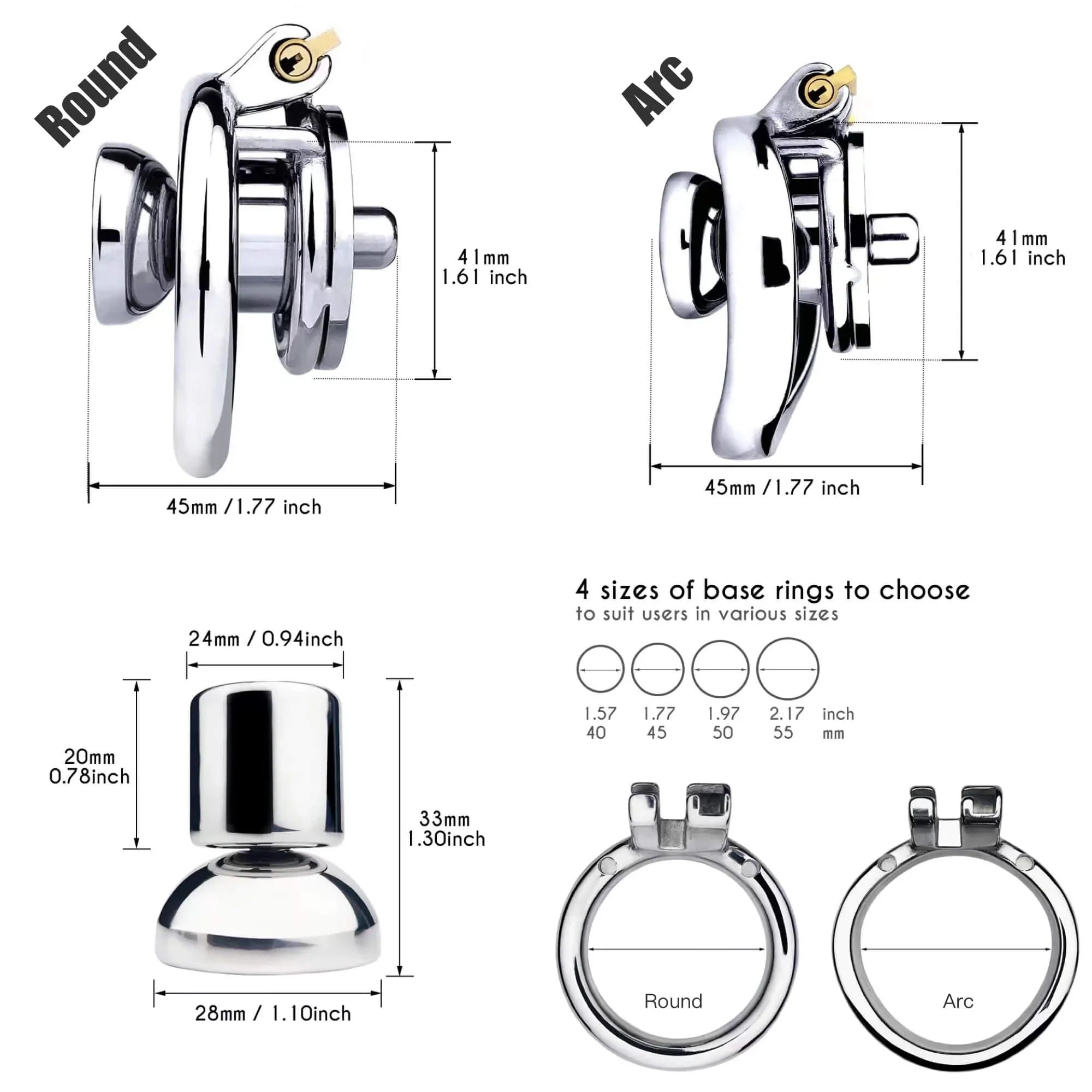 304 Stainless Steel Inverted Chastity Cage with Detachable Silicone Dildo Head