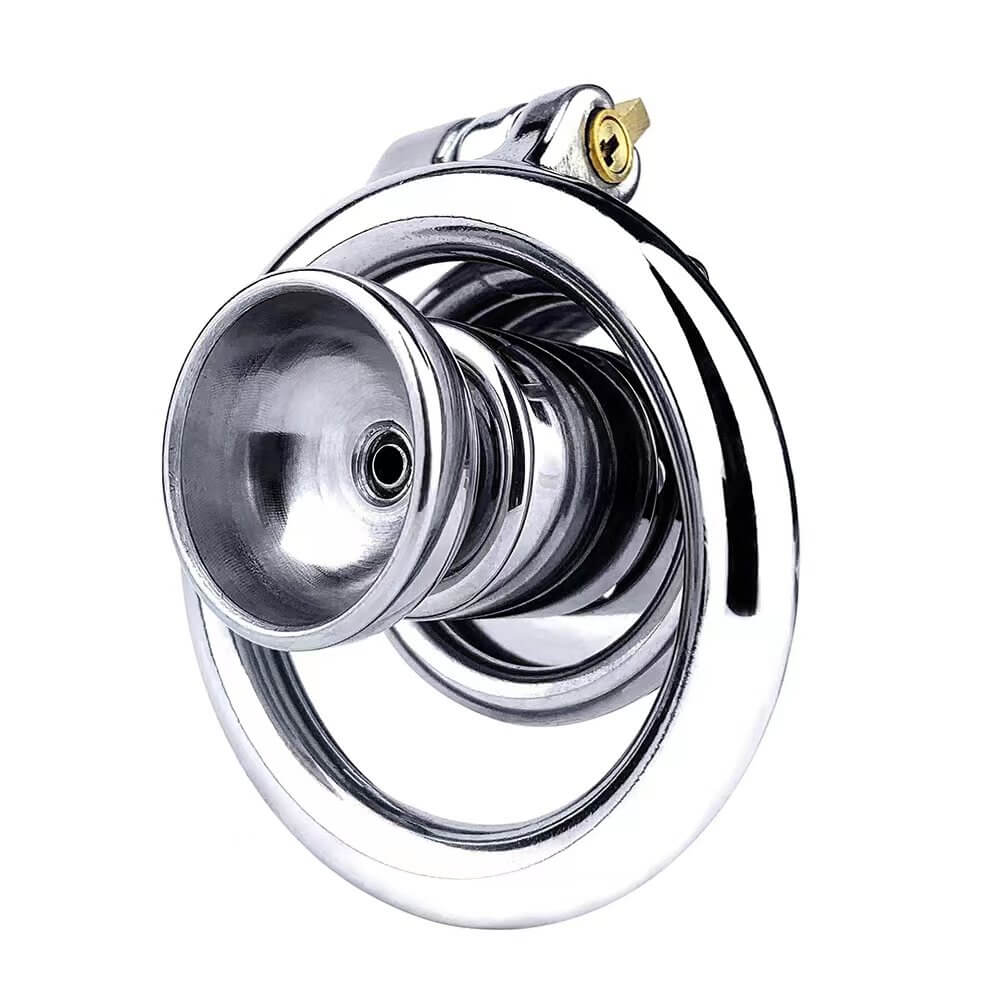 304 Stainless Steel Inverted Chastity Cage with Detachable Silicone Dildo Head