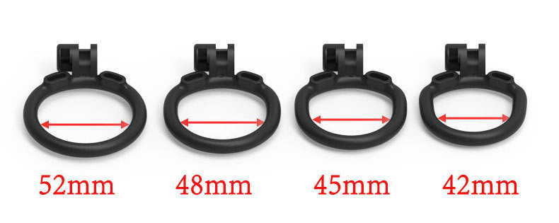 Inverted resin chastity cage with four base-ring options