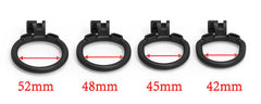 Inverted resin chastity cage with four base-ring options